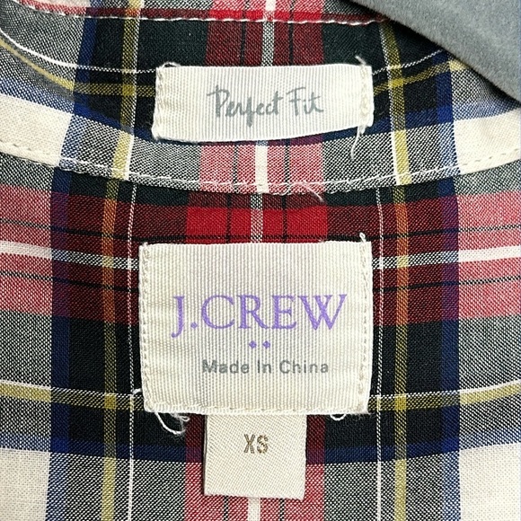 J.Crew 'Perfect Fit' Blue Red Plaid Cotton Button Down Long Sleeve Shirt, XS - Picture 2 of 7